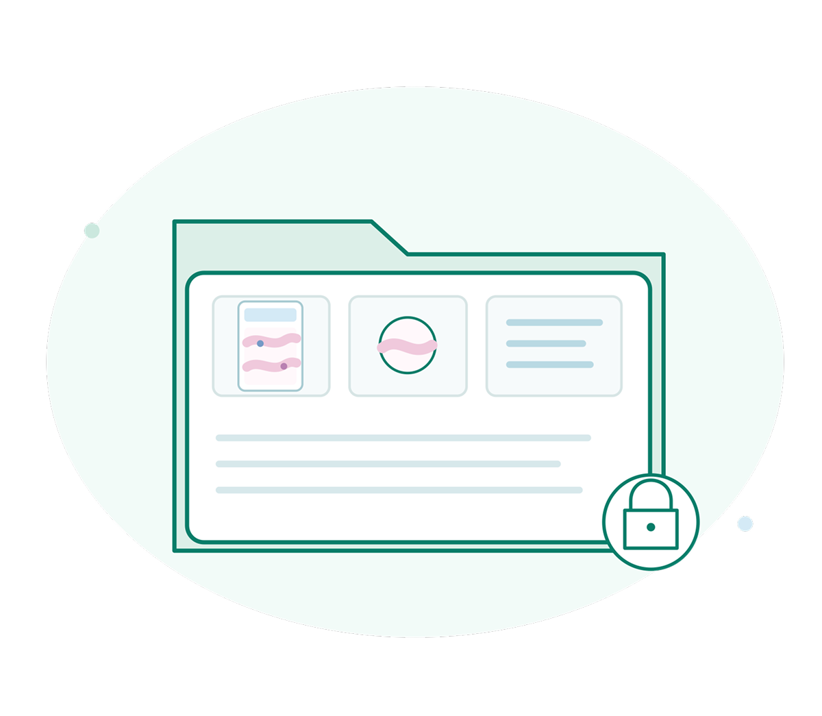 Green folder icon containing medical charts and a lock symbol.