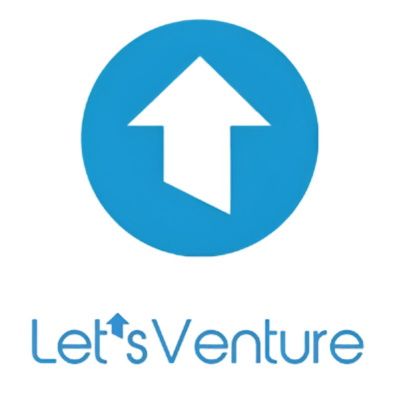 Blue circular logo featuring an upward arrow and the text "Let's Venture" below, symbolizing growth and investment.